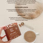 Ingredient information graphic for Real Rad Food Rad Sleep sleepy hot chocolate featuring L-theanine, passionflower and skullcap with a mug of hot chocolate and Rad Sleep botanical supplement tin.